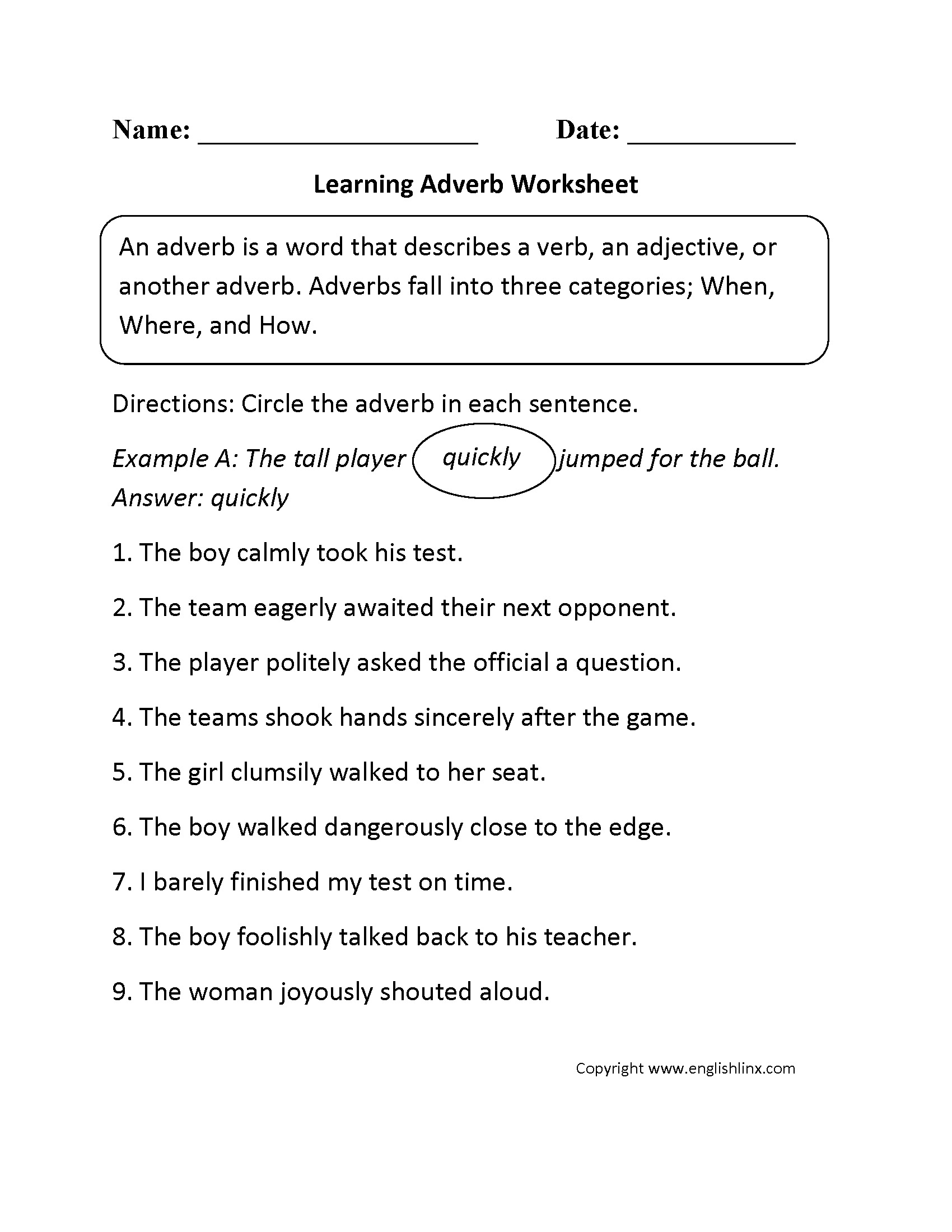 Adverb Worksheets Parts Of Speech Worksheets Adverbs Word Problem