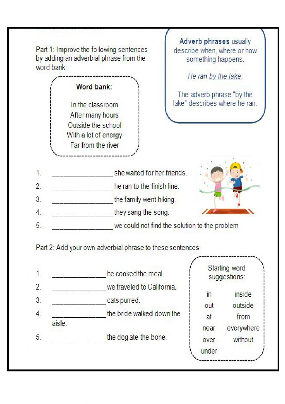 Adverbial Phrases Worksheets 7th Grade