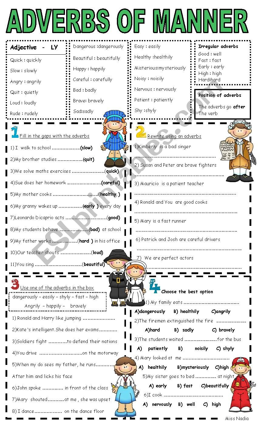 Adverbs Of Manner Worksheets For Grade 4 Worksheet Best