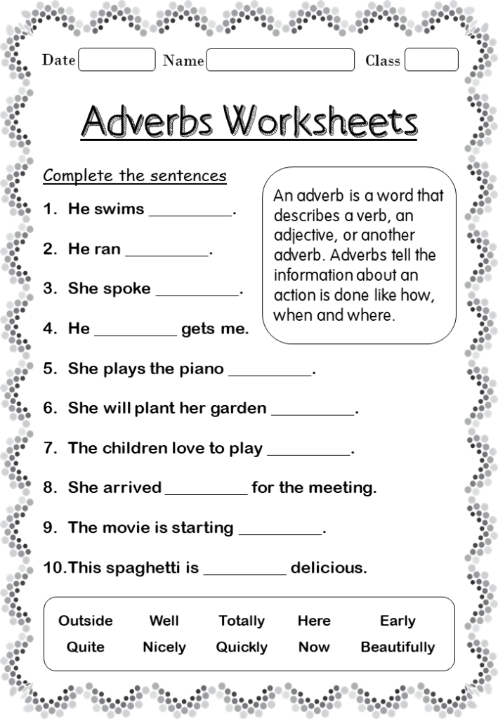 Adverbs worksheets forgrade 2 Your Home Teacher
