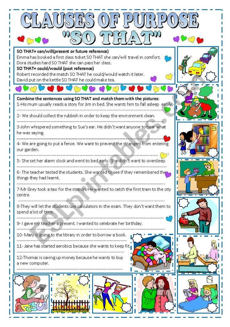 CLAUSES OF PURPOSE SO THAT Worksheet Worksheets Grammar Worksheets 