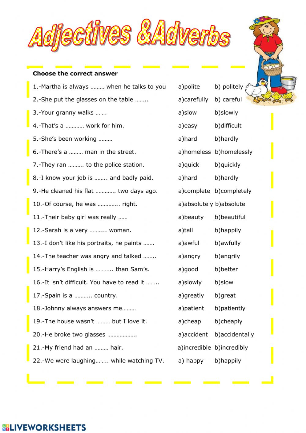 Ejercicio De Adjectives Vs Adverbs