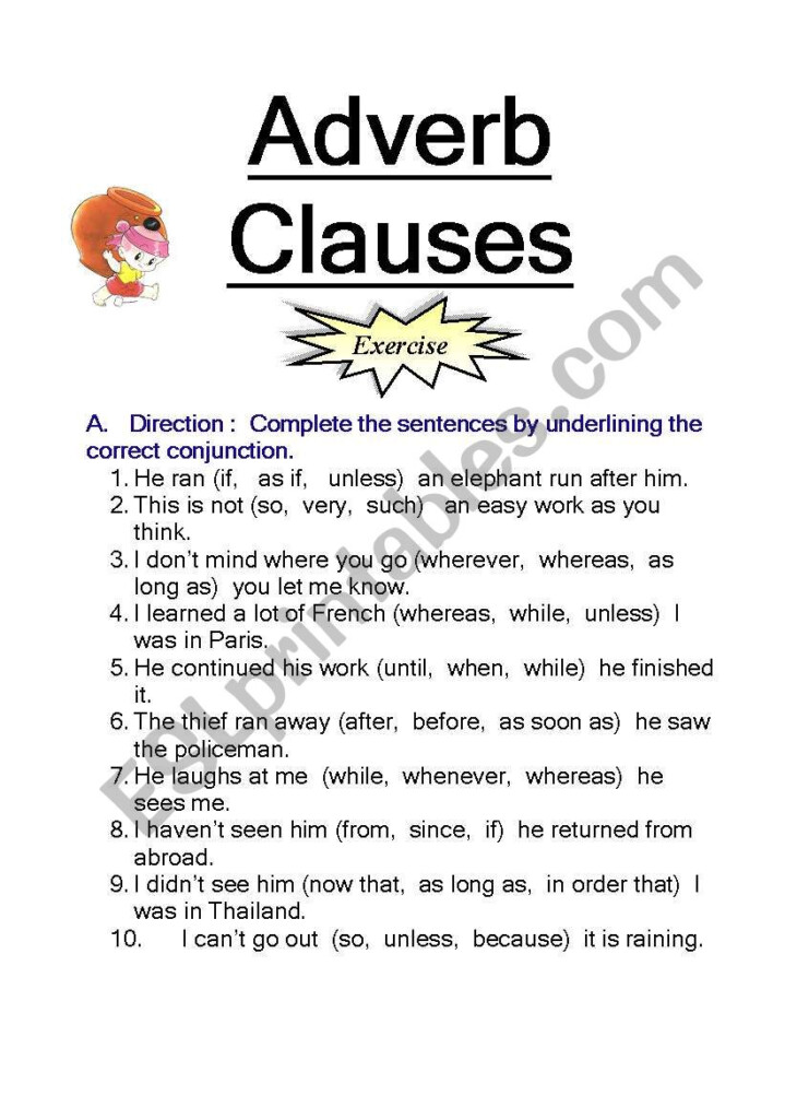 Esl Adverb Clause Worksheets