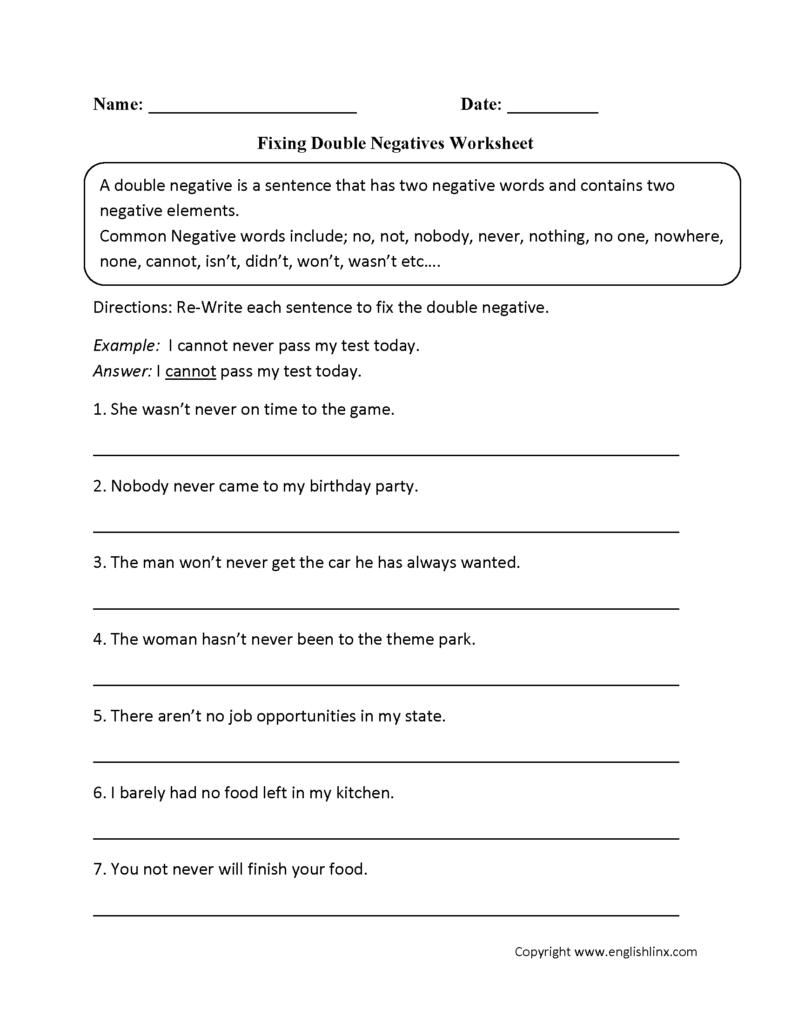Fixing Double Negatives Worksheet Conflict Resolution Negativity 