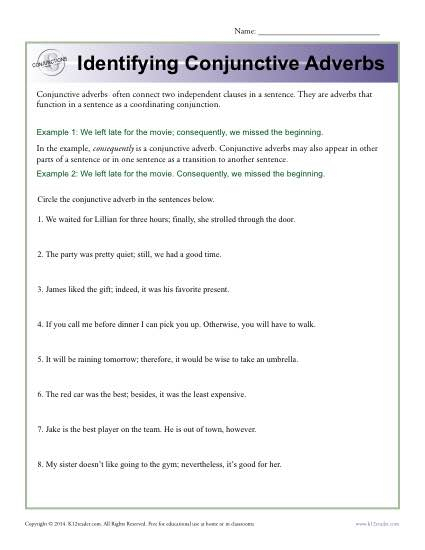 identifying-conjunctive-adverbs-conjunction-worksheets
