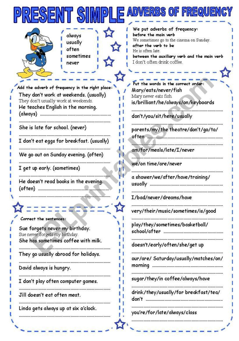 Present Simple Adverbs Of Frequency Exercises Islcollective AdverbWorksheets