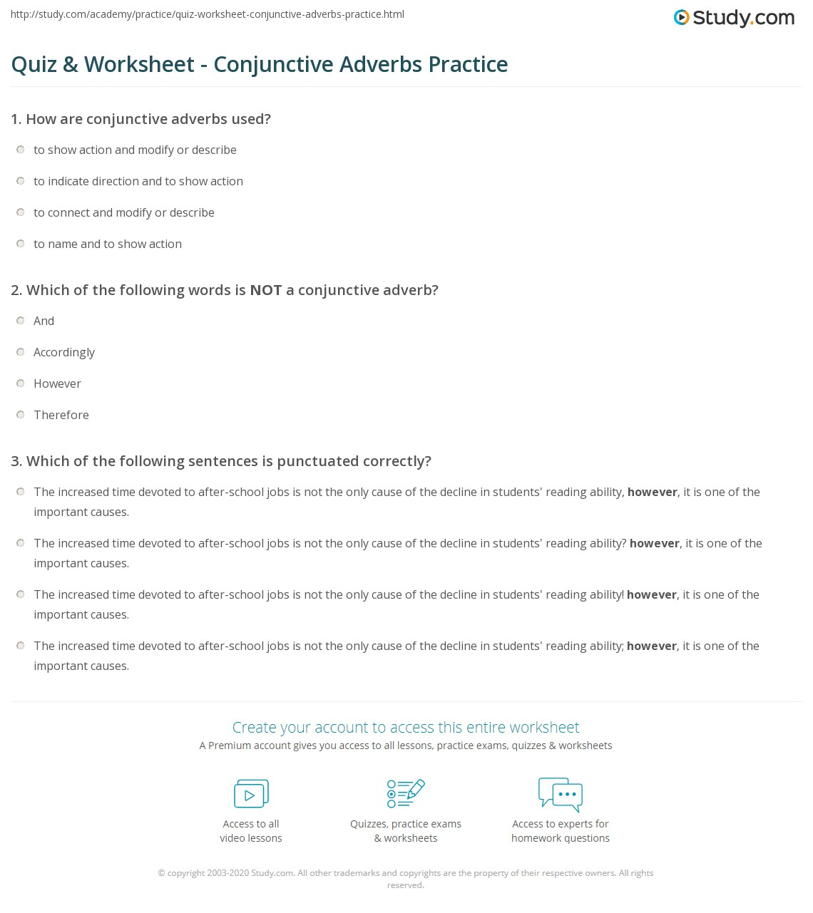 Conjunctive Adverbs Practice Worksheets AdverbWorksheets